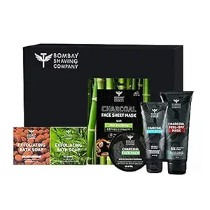Bombay Shaving Company Bath & Skin Glow Kit | Gift for Men | Charcoal Face wash, Peel Off Mask, Face Pack, Sheet mask, Exfoliating Bath Soap