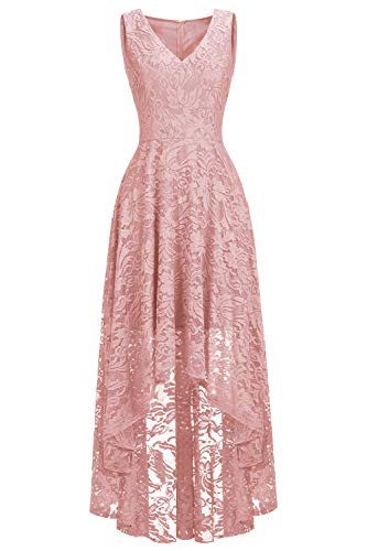 MisShow Robe Femme Vintage Dentelle Robe de Soirée Chic Mi Longue pour Soirée Robe Femme Courte Cérémonie Rose 38