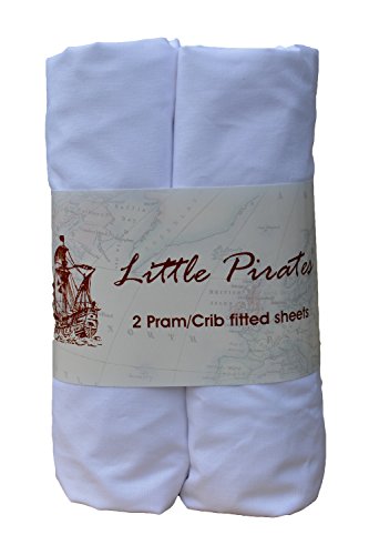 Little Pirates - Lot de 2 draps-housse luxueux pour bébé, 100% coton, brossé blanc, 40 x 90 cm