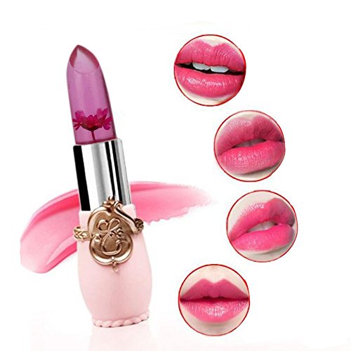 Tonsee Blumen Gelee Transparente Farbe ändern Lippenstift Crystal Feuchtigkeitsspendende Feuchtigkeitsspendende Lippenbalsam Non-marking Wasserdicht,Lila