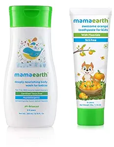 Mamaearth Deeply Nourishing Wash For Babies (200 Ml) And Mamaearth Natural Toothpaste, Orange Flavour, Sls Free, With 750 Ppm Fluoride, 4+ Years, Plant Based