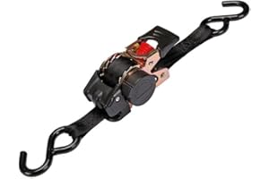 TOOLLAND A LAND OF POSSIBILITIES Toolland Sangle d'arrimage, en 2 Parties, avec tendeur à cliquet et Crochets en S, rétraction Automatique, pour l'arrimage de Charges légères, Max. 300 kg, Polyester, Noir, 25 mm x 3 m, 1 pièce