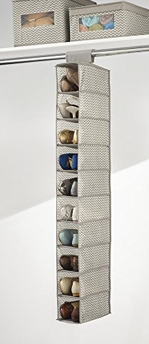mDesign hängender Stoffschrank – Schuhregal – der ideale Hängeschrank aus Stoff – perfekt als Hängeregal für den Flur – Hängeaufbewahrung für diverse Einsatzgebiete – 10 Fächer – Farbe: taupe/natur - 2