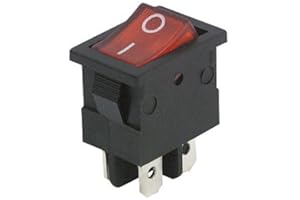 MC POWER Mini-interrupteur à bascule - 4 pôles avec témoin lumineux rouge - Environ 250 V - 6,5 A - 2 positions : marche/arrêt