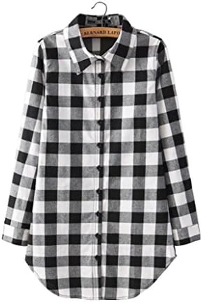 Aumir Women's Sexy Casual V-Neck Plaid Long Sleeve Loose T Shirt Tops Blouse