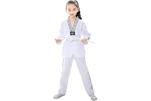 L SERVER Kimono Karate Niño Cómodo Profesional Kimono Judo Chica Cuello en V Traje de Taekwondo con Cinturón