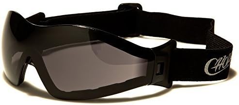 Choppers Wrap Around Visor Night Driving / Riding Quad Bike Motorcycle Goggles / Glasses with Padded Nose/Eyes for Extra Comfort Providing Full UV400 Protection - Adjustable Straps (Black Smoked Lenses)