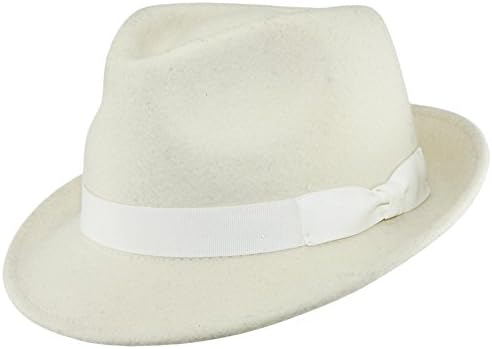 Crushable Wool Felt Trilby Hat with Grosgrain Band - White