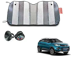 WolkomHome Silver foil Shade UV Protection Curtain Car Sunshade Film Windshield Visor Front Windshield Sunshade Cover for Tata Nexon EV 2020