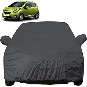 Autofact Car Body Cover with Mirror Pockets Compatible for Chevrolet Beat (Triple Stitched , Bottom Fully Elastic , Checks Design)