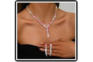 FARUODIS Crystal Wedding Necklace Earrings Set Bridal Rhinestone Pendant Necklace Sets Marquise Chain Jewelry for Women