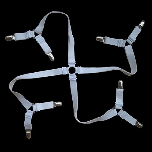 Toweter 3-Way unter Matratze Bett / Bettlaken Verschluss verstellbar, kreuz und quer Bettlaken Bänder Hosenträger, slipcover Verschluss, langen Riemen Clip Bands(White)
