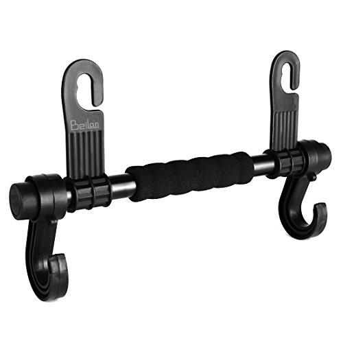 Preisvergleich Produktbild BeiLan 1 stück Doppelter Haken Verlängerter Selbstautositz-rückseitiger Kopflehnen-Aufhänger-hängender Halter Beweglicher Multifunktionsautomatischer Organisator für Gepäck Beutel Geldbeutel Tuch
