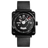 SSQ-CXO Beiläufige Armbanduhr, Multifunktionskalender-Zeiger-Anzeige-Zink-Legierungs-Vorwahlknopf-Hohe Qualität Edelstahl-Maschen-Bügel-Quarz-Wasserdichte Armbanduhren