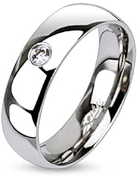 Paula & Fritz® Ring aus Edelstahl Chirurgenstahl 316L Klassischer Bandring 4mm breit mit einzelnem Zirkonia verfügbare...