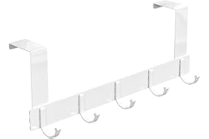 Newaner Crochet de porte avec 5 Crochets, Portemanteau de porte, Crochet de porte en aluminium sans perçage, adaptée pour Porte de salle de bain, porte de chambre, porte de cuisine(Blanc)