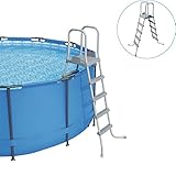 Accesorios perfectos: la escalera de la piscina es de hasta 132 cm de altura, y los 4 pasos son el accesorio perfecto para un acceso seguro. A partir de ahora, puede ingresar a su piscina cómodamente a través de esta guía práctica para piscinas.