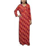 Indiatrendzs Women Winter Nightdress Printed Red Woolen Warm Nighty XL
