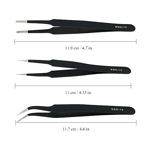 iNeith ESD Pinzetten 6 in 1 Antistatisch Pinzette Edelstahl Präzisions Reparatur Werkzeug für Computer Elektronische Reparaturen Schmuck Labor Präzisionsarbeit - 4