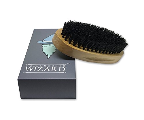 Well Groomed Wizard Beard Brush Boar Bristle, Beard Grooming Brush with Engraved Wooden Handle