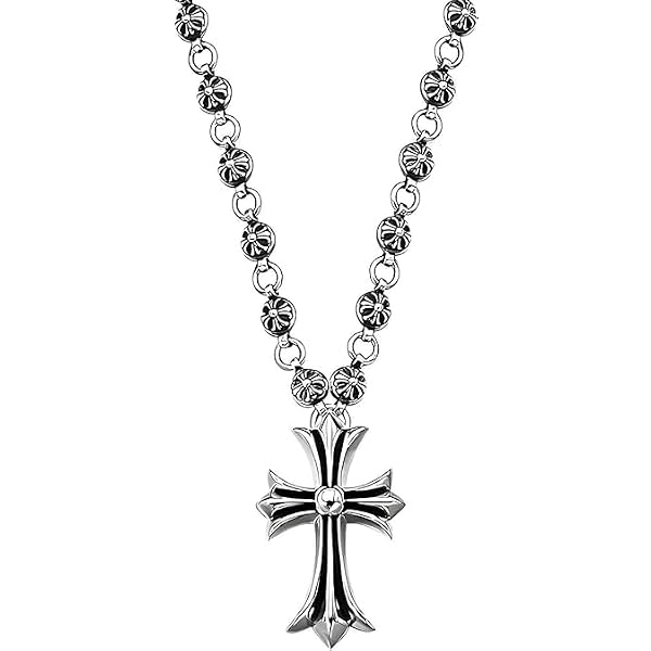 Collana Croce Gotica Uomo Donna In Acciaio Inox Oro/Nero, Ciondolo Crocifisso Reversibile
