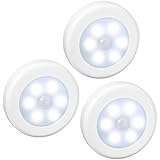 [3 Stk] Nachtlicht , Amir&reg; LED-Licht mit Bewegungsmelder, LED-Nachtlicht Sensor Innenleuchte / LED Sensorleuchte Nachtleuchte mit Bewegungsmelder / Stick-Anywhere-Innen f&uuml;r den Schrank oder die Schublade, Treppen, Schlafzimmer, K&uuml;che, Kinderzimmer / 3 St&uuml;ck Wei&szlig; batteriebetrieben