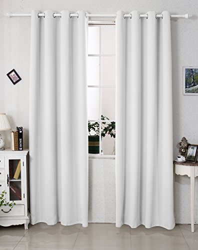 WOLTU #329 Gardine Vorhang blickdicht , Verdunkelungsvorhang Thermovorhang mit Ösen , schwere Ösenschal Verdunkelungsgardine , 135x245cm , Grau-Weiss (Kalk Weiß) - 2
