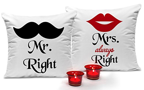 Tied Ribbons Karvachauth Gift Items Set Of 2 Printed Cushion (12 Inch X 12 Inch) With Inner Fillers And 2 Tealight Holders