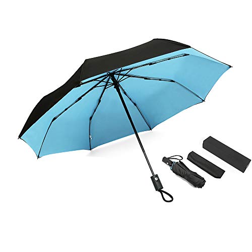 Paraguas Plegable Antiviento Grande de Apertura Automática Portátil Durable con Tira Reflectora de Luz Protección SPF 50+ A Prueba de Viento Clásico Negro para Adultos Niños