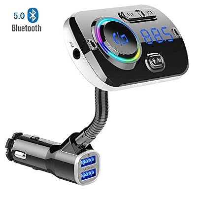 Dathuil Transmetteur FM Bluetooth, Adaptateur Radio sans Fil Kit de Voiture Mains Libre, QC3.0 Chargeur Rapid Voiture 2 Ports USB, 7 Couleurs Cran LED d'Affichage, Support TF/Aux / MP3 / Siri/Google Voice