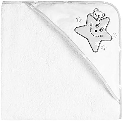 LullaBaby Linens® 100% Cotton Hooded Baby Towel Wrap Bath Robe Star Design Grey