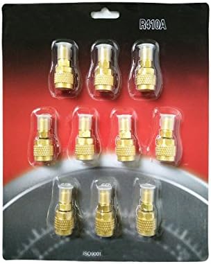 10 PCS Mini Split System charging vacuum port adapter, Converts new R410a style 5/16 SAE service ports to accept older 1/4 SAE gauge hoses.