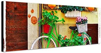 150 x 50 cm Wall Canvas Picture Panorama in Italy Street House Flowers Bicycle