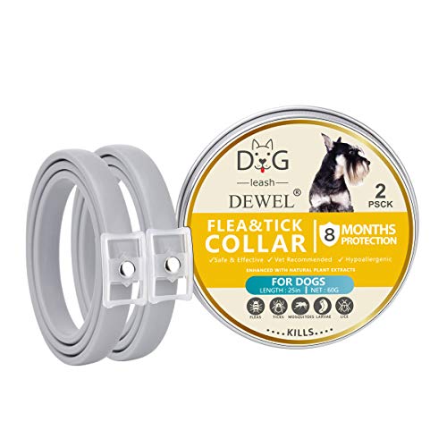 Dewel 2pcs Collar Antiparasitos Perros/Gatos Contra Pulgas,Garrapatas y Mosquitos,Tamaño Ajustable e Impermeable para Mascota Pequeño Mediano Grandes