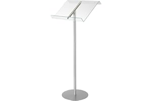 Deflecto Lectern without Ring Binder Floor Stand – Silver/Clear - Acrylic Sign Holder - Base Stand for Speech - Music Stands