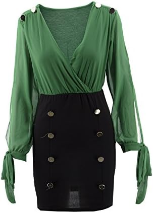 Mini Dress Sexy Women V Neck Tight Dress Double Breasted Short Skirt Green One Size