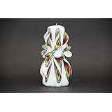 Mittel, Weiß und Rot - sanfte Farben - dekorativ geschnitzte Kerze - EveCandles