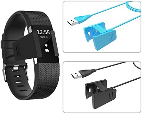 Wisfox 2Pcs Fitbit Charge 2 Charger, [Extra Length] 0.55M &amp;1M Replacement USB Charging Cable Cord for Fitbit Charge 2 Heart Rate Fitness Wristband with Cable Cradle Dock(Black+Blue)