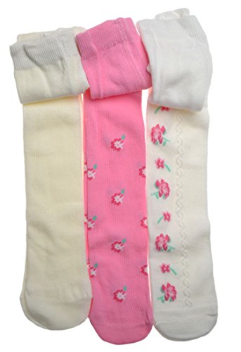3 Pairs of Pink & Cream Floral Baby TIGHTS Size 18-24 months