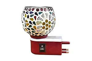 Surprises Inside Electric Kapoor Dani Stand Kapur Incense Burner Beautiful Smart Ceramic Kapoor Dani Aroma Oil Burner Cum Night Lamp with Switch Bundi Design, Multicolour, Standard