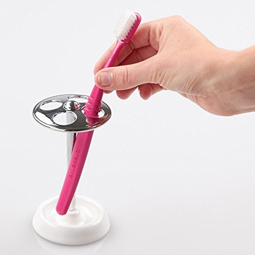 InterDesign York Zahnbürstenhalter Ständer für das Badezimmer aus Keramik – Weiß/Chrom - 5