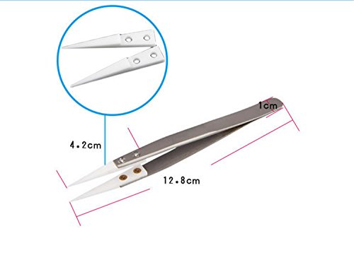 WOLFTEETH Keramik-Pinzette mit Edelstahl Präzisions-Coil Klemme hitzebeständige Keramik Spitzpinzette 1500 Celsius elektrostatische Prävention 1097 - 4