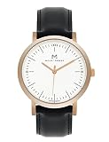 Mount Parker Damen-Armbanduhr Odyssey Roségold 36mm | Analog Quarz | Lederarmband schwarz mit Dornschließe | Weißes Ziffernblatt mit Antireflex-Saphirglas