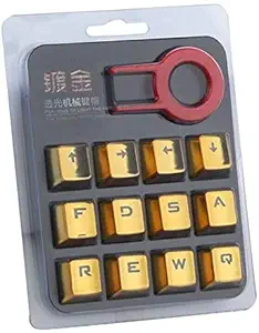 HUO JI Custom Plating Keycaps, Double-Shot Keycaps, Translucent Layer, 12 Keys Set, Compatible for Mx Switch Mechanical Keyboard (Golden)