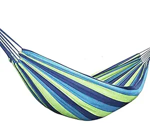 Futurekart Canvas Striped Foldable Hammock for Single Person/Hanging Bed for Camping & Outdoor Activities & Beach Travel 110.2 * 31.4 inches - Blue