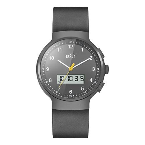 Braun Men's Quartz Watch with Grey Dial Analogue Digital Display and Black Rubber Strap BN0159GYGYG