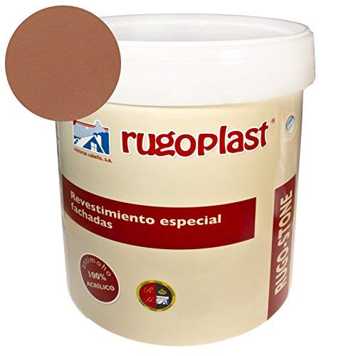 Rugoplast - Pintura revestimiento especial fachadas Rugo Stone Colores ideal para dar un toque de color a las paredes exteriores de tu casa, Siena