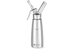 Hendi Sifone per cucina, set di 3 ugelli erogatori ed una spazzolina per la pulizia, per panna montata, mousse, dessert, sifone per panna montata, 0,5L, ø85x(H)235mm, acciaio inox, 0.5L