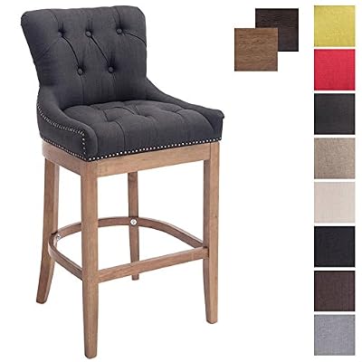 CLP Tabouret de Bar Buckingham en revêtement Tissu qualité Bien rembourré, Chaise Haute à Dossier et pietement Quatre Pieds avec Repose-Pieds en Bois, pour Tout Usage en intérieur Gris foncé