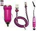 Price comparison product image Emartbuy Polka Dots Range Trio Pack For Echo Volt Smartphone 5 Inch - Hot Pink USB Car Charger + Hot Pink Mini Stylus + Polka Dots Hot Pink / White Flat Micro USB Cable